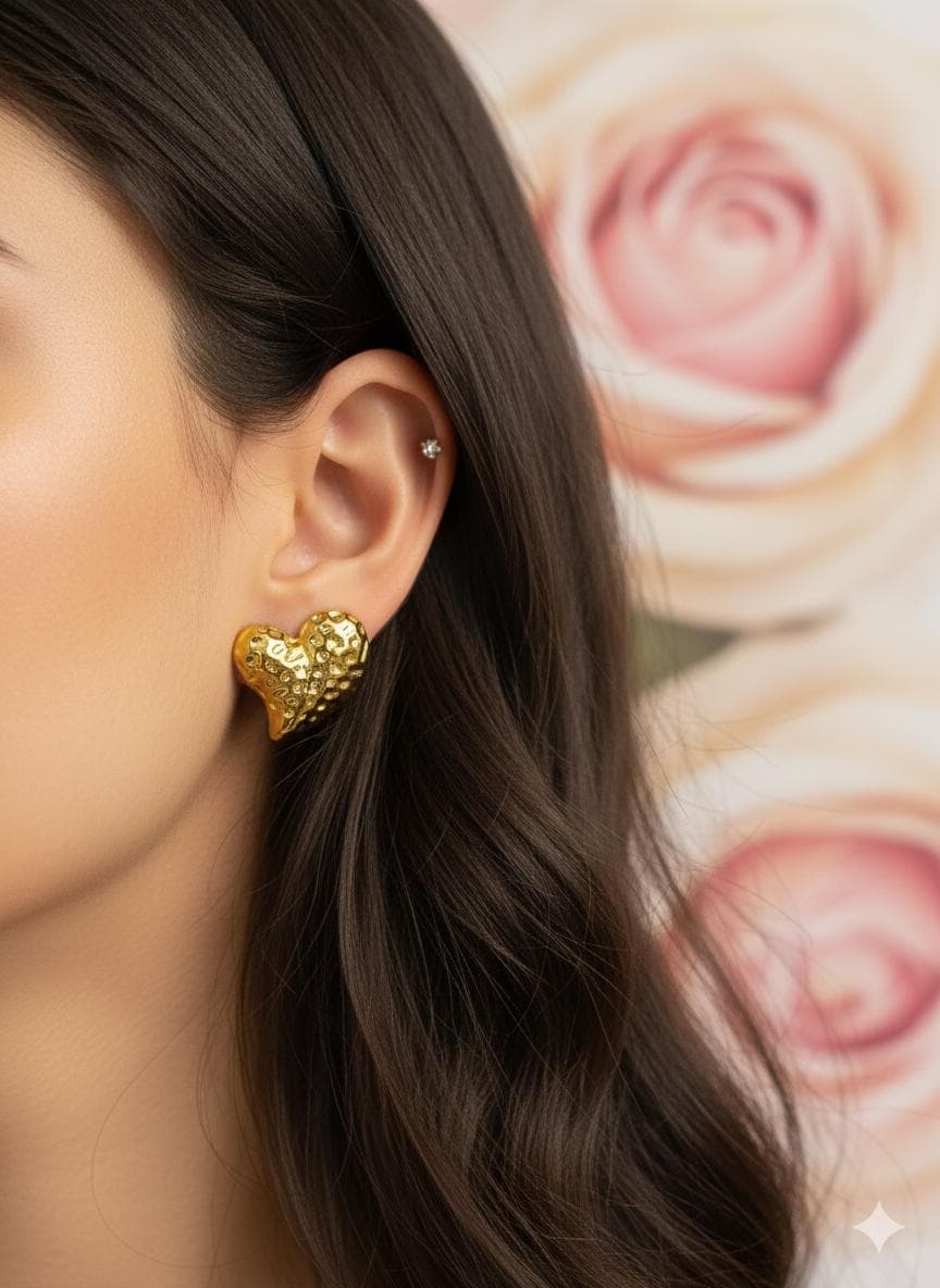 Textured Gold Heart Studs - Image 1