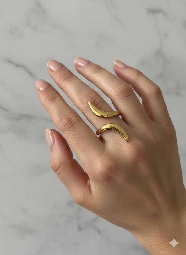 “Golden Crescent Curve Ring”